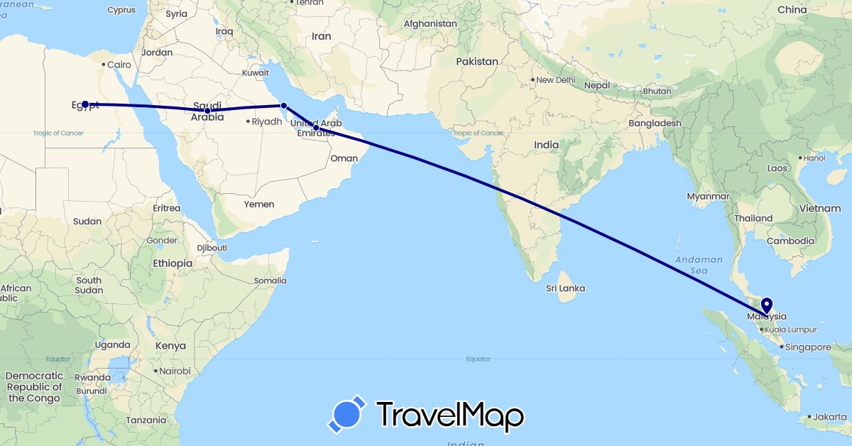 TravelMap itinerary: driving in United Arab Emirates, Bahrain, Malaysia (Asia)
